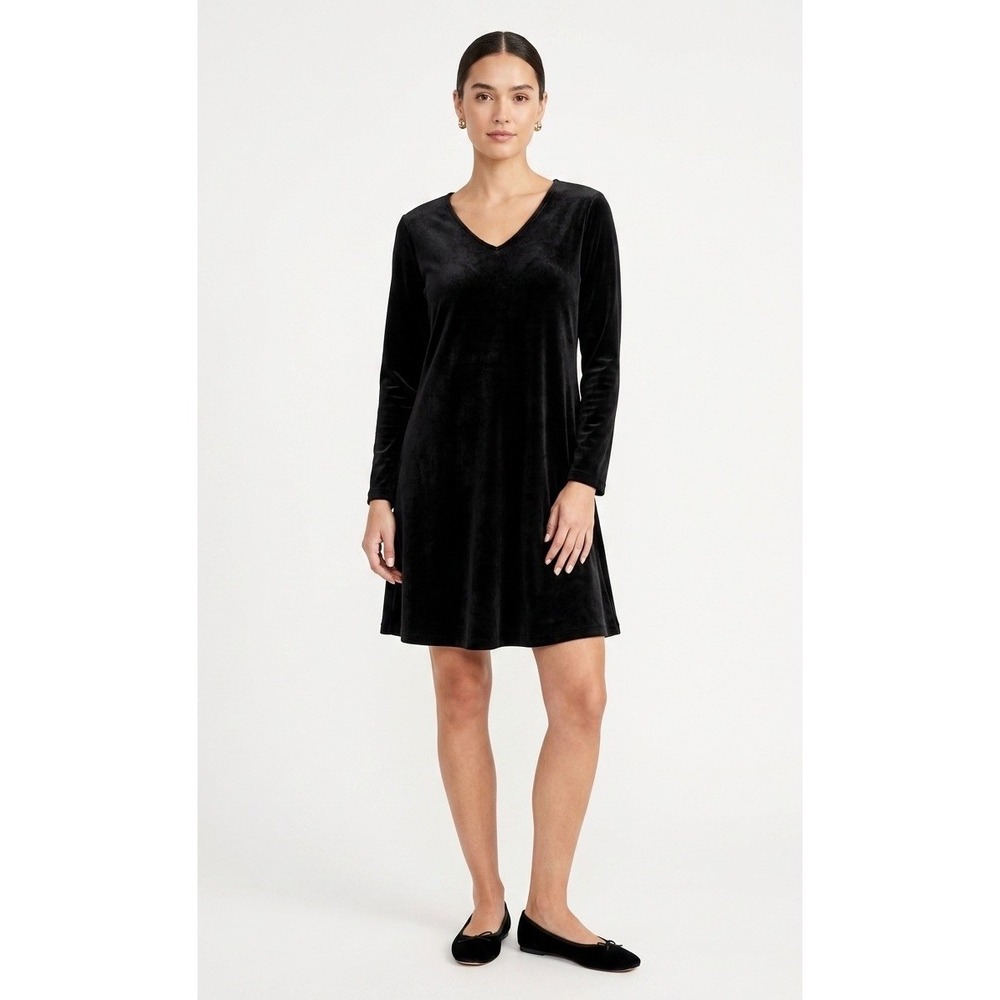 Sympli Women 10 Black Velvet Dress Autumn Winter Holiday Made In Canada V Neck